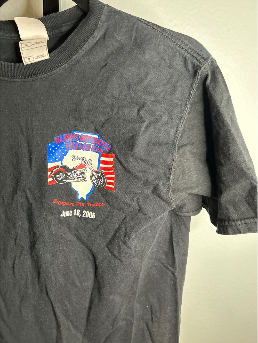 Illinois Motorcycle Freedom Run 2005 Support Our Troops T-Shirt Medium Black